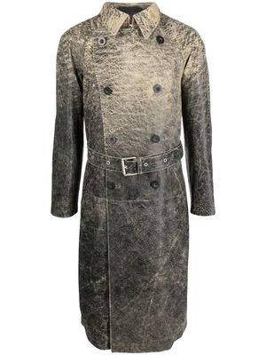 Diesel distressed-effect leather trench coat - Black
