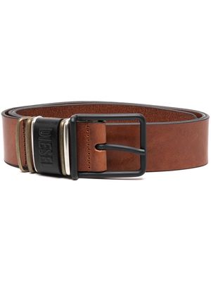 Diesel embossed-logo leather belt - Brown