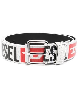 Diesel embossed-logo leather belt - White