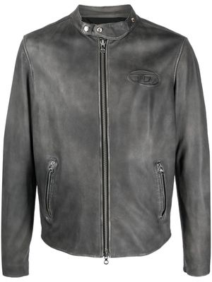 Diesel embossed-logo leather jacket - Grey