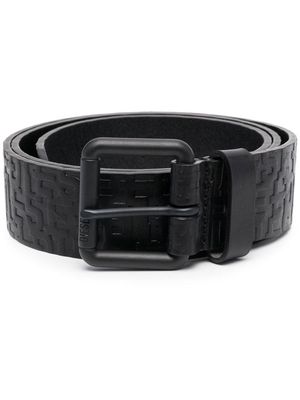 Diesel embossed-logo print leather belt - Black