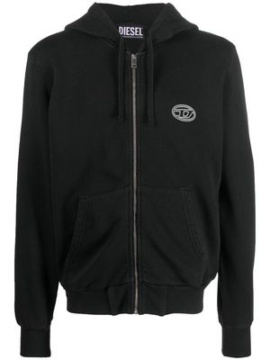 Diesel embroidered-logo zip-up hoodie - Black