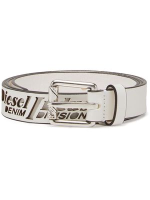 Diesel engraved-logo leather belt - White