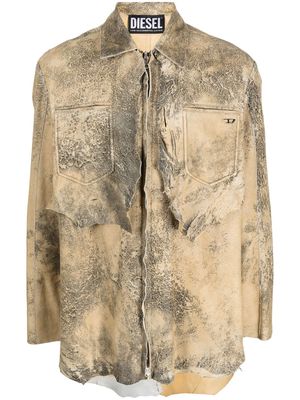 Diesel faded-effect leather jacket - Neutrals