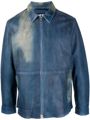Diesel faded leather zipped-up shirt jacket - Blue