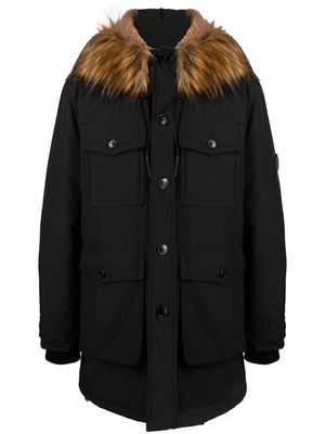 Diesel faux-fur trimmed hooded parka - Black