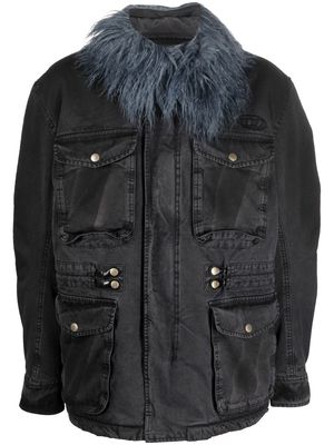 Diesel faux-shearling trim padded coat - Black