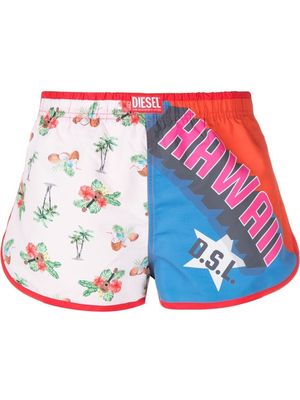 Diesel graphic-print panelled track shorts - Pink