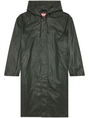 Diesel J logo-embroidered hooded coat - Black