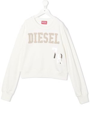 Diesel Kids appliqué-patch cropped sweatshirt - White