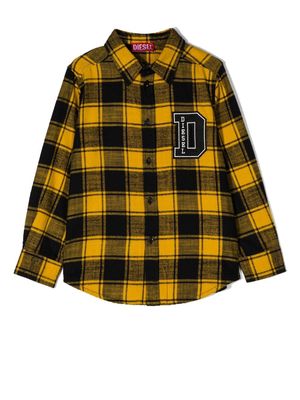 Diesel Kids checked logo-patch shirt - Yellow