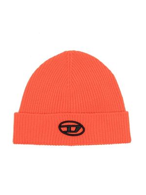 Diesel Kids embroidered-logo ribbed beanie - Orange