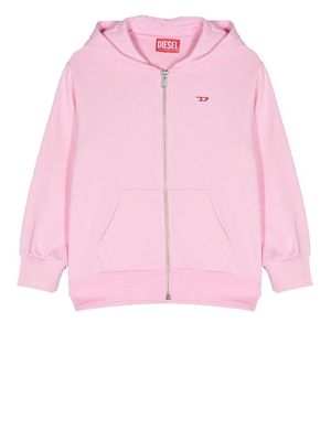 Diesel Kids embroidered-logo zip-up hoodie - Pink