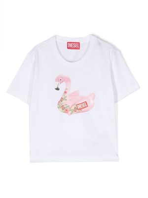 Diesel Kids flamingo-print cotton T-shirt - White