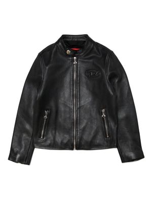 Diesel Kids logo-embossed leather jacket - Black