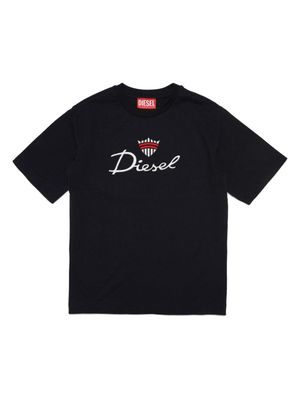 Diesel Kids logo-embroidered cotton T-shirt - Black