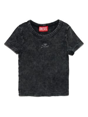 Diesel Kids logo-embroidered ribbed T-shirt - Black