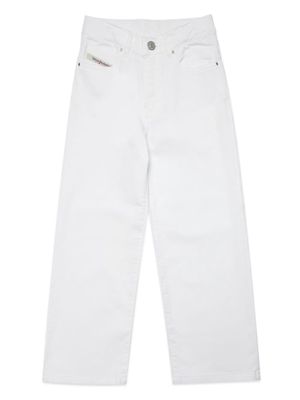 Diesel Kids logo-embroidered wide-leg jeans - White