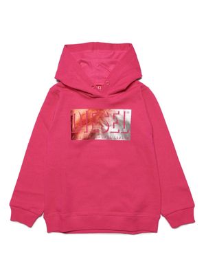 Diesel Kids logo-flocked cotton hoodie - Red
