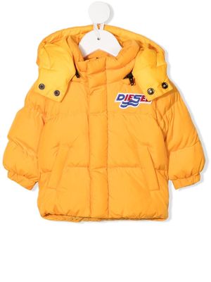 Diesel Kids logo-patch padded coat - Yellow