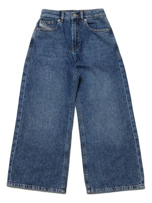 Diesel Kids logo-patch wide-leg jeans - Blue
