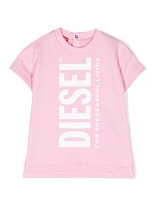 Diesel Kids logo-print cap-sleeve cotton T-shirt - Pink
