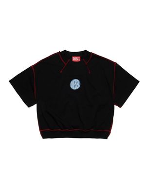 Diesel Kids logo-print contrast-stitching T-shirt - Black