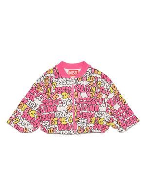 Diesel Kids logo-print cotton bomber jacket - Pink