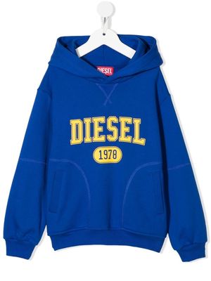 Diesel Kids logo-print cotton hoodie - Blue