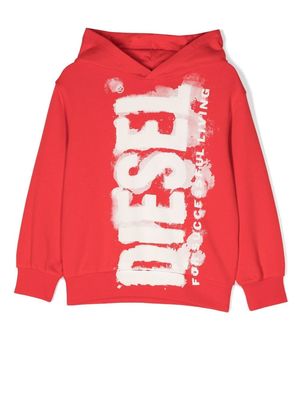 Diesel Kids logo-print cotton hoodie - Red