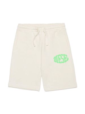 Diesel Kids logo-print cotton track shorts - White
