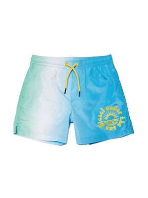 Diesel Kids logo-print gradient-effect swim shorts - Blue
