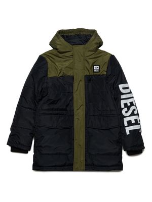 Diesel Kids logo-print hooded padded coat - Black
