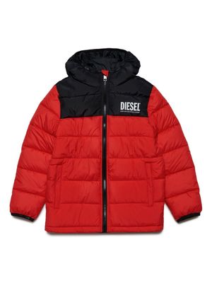 Diesel Kids logo-print hooded padded jacket - Red