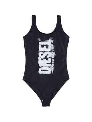 Diesel Kids logo-print low-back swimsuit - Black