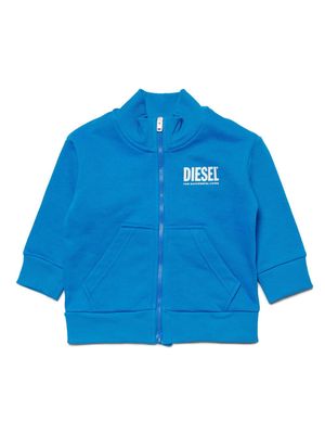 Diesel Kids logo-print zipped cotton jacket - Blue