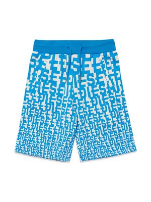 Diesel Kids monogram-patterned cotton shorts - Blue
