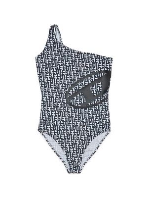 Diesel Kids monogram-print one-shoulder swimsuit - Black