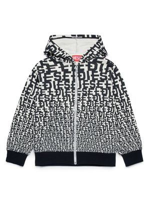 Diesel Kids monogram-print zip-up hoodie - Black