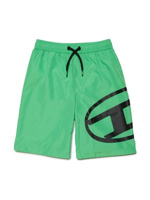 Diesel Kids Oval-D logo-print swim shorts - Green
