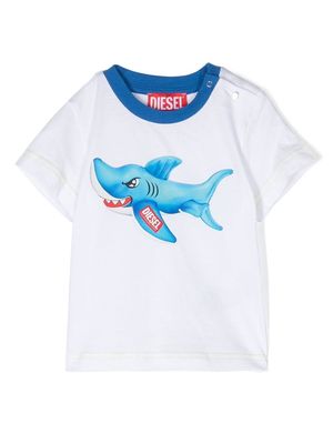 Diesel Kids shark-print cotton T-shirt - White