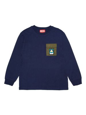 Diesel Kids slogan-patch cotton sweatshirt - Blue