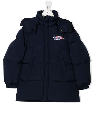 Diesel Kids TEEN logo-patch hooded padded jacket - K8AT