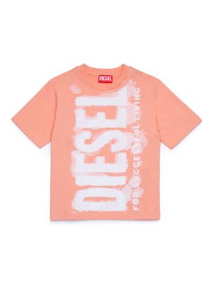 Diesel Kids watercolour-effect logo T-shirt - Pink