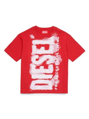 Diesel Kids watercolour-effect logo T-shirt - Red