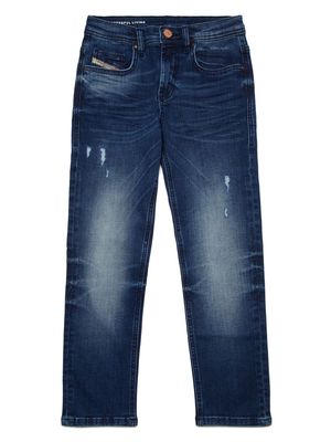 Diesel Kids whiskering-effect straight-leg jeans - Blue