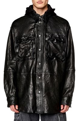 DIESEL L-Sphinx Double Hood Leather Jacket in Black
