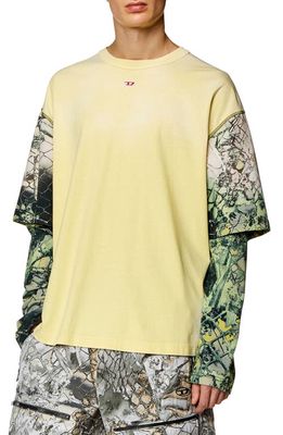 DIESEL Layered Sleeve T-Shirt in Green