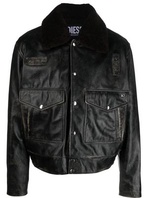 Diesel leather press-stud fastening jacket - Black