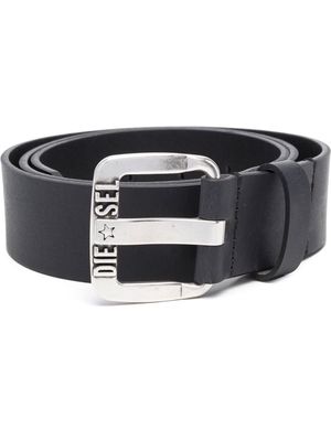 Diesel logo-buckle buffalo leather belt - Black